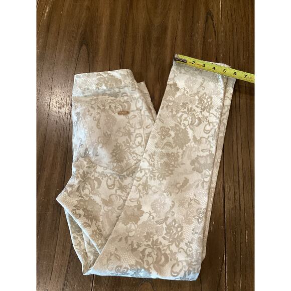 Cache Floral Lace Jacquard Print Skinny Jeans Gold/Off White lowrise Pants 2 - Picture 13 of 13